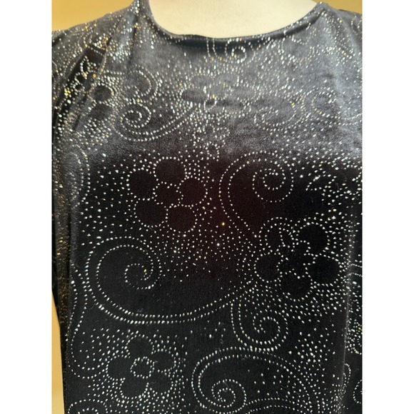 Vintage Black Velvet Sparkle Floral bling  shimmer Y2K boho whimsi top shirt  XL - Picture 3 of 4